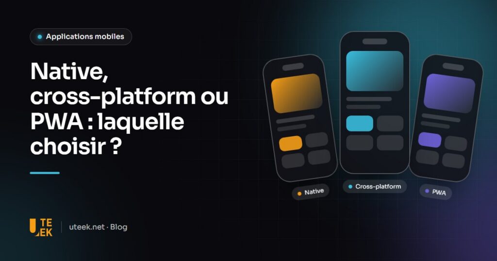 Trois smartphones comparant une application native, une application cross-platform et une PWA