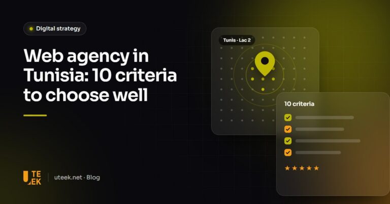 Web agency selection checklist with a map of Tunis in the background